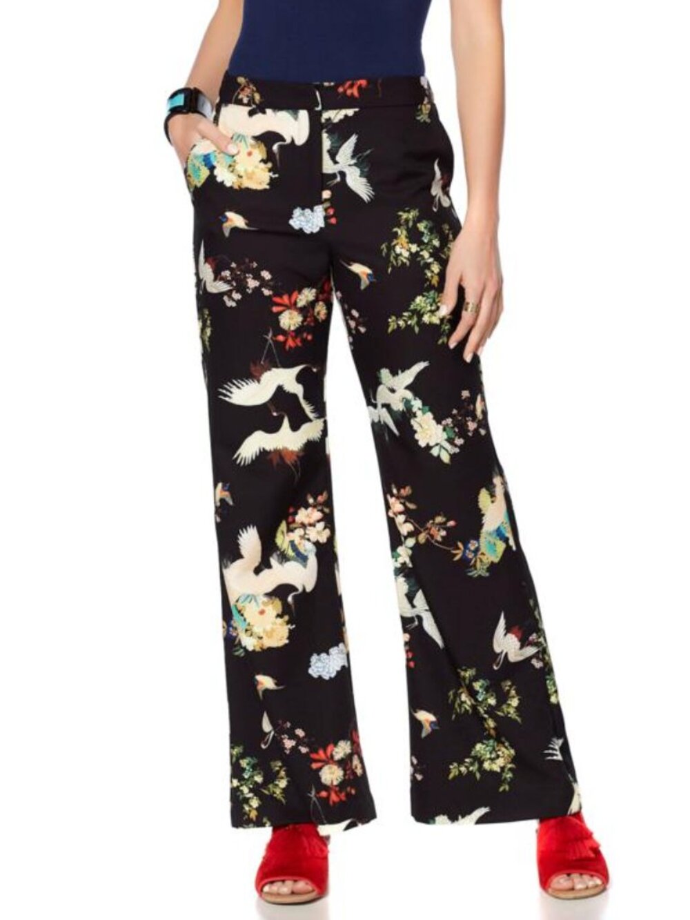 NWT Rara Avis by Iris Apfel Pants Plus Size 24W Asian Cranes Black Artsy Flare